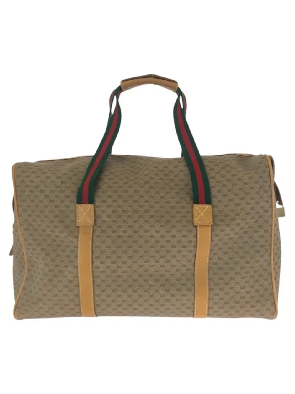 Gucci Vintage Sherry Line Micro GG Beige Gold Leather Boston